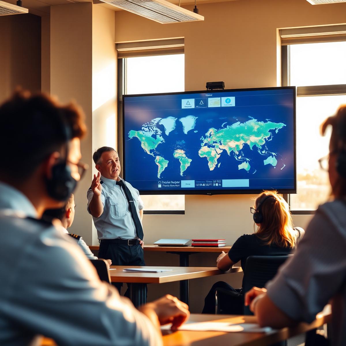 Instructor teaching a classroom of aviation students